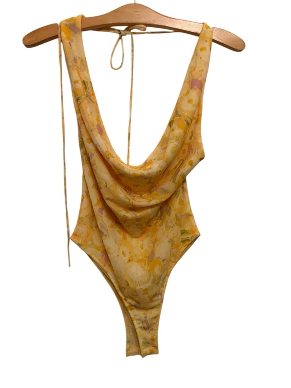Zara Yellow Floral Cowl Neck Bodysuit